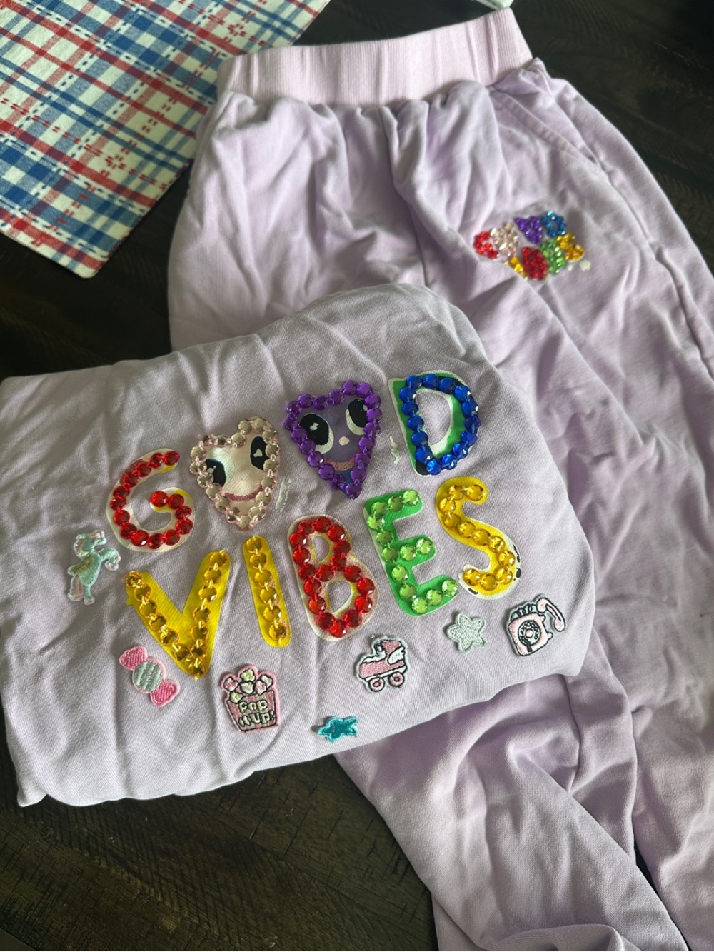 Lola + The Boys Lavender Jogger Set with Multicolor Sequin "SHINE"